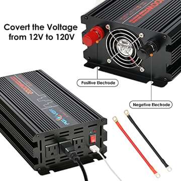 2000W Power Inverter, Car Inverter DC 12V to AC 110V with Wireless Remote Control, LCD Digital Displ...