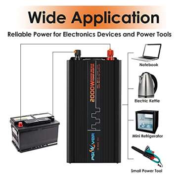 2000W Power Inverter, Car Inverter DC 12V to AC 110V with Wireless Remote Control, LCD Digital Display Power Converter with Triple AC Outlets 1 USB Port for Travel/Camping (Modified Sine)