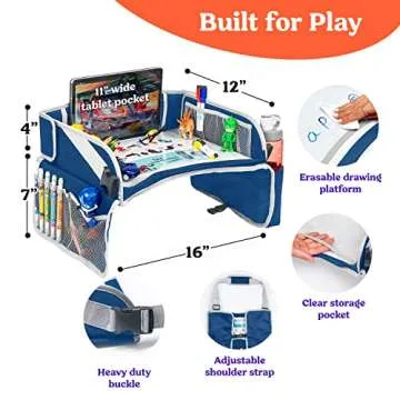 PILLANI Kids Travel Tray for Car - Car Seat Tray for Kids Travel, Car Trays for Kids Roadtrip Essentials, Carseat Table Tray for Kids Road Trip Activities - Toddler Lap Desk Organizer for Airplane