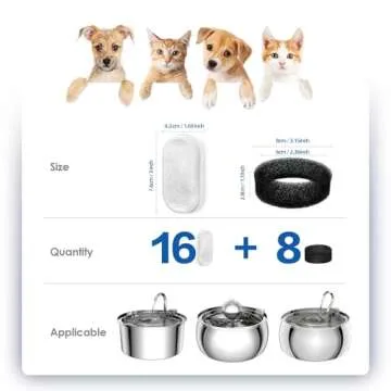 TOMXCUTE Official Cat Water Fountain Filters - 16 Packs & 8 Sponge Filters for Clean Hydration