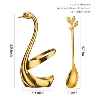 AnSaw Gold Small Coffee Spoon Holder Set,Swan Base With 10 Pcs Demitasse Espresso Spoons Set,4.7" Mini Leaf Dessert Spoon,Stainless Steel Tea Spoons