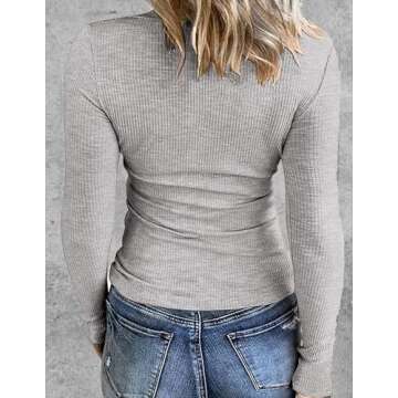 Trendy Grey Long Sleeve Ribbed T-Shirt for Women