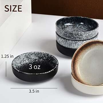 Ceramic Soy Sauce Dish set, Dipping Bowls Set of 6, Chip and Dip Bowls, Japanese Style 3 oz Round Sm...