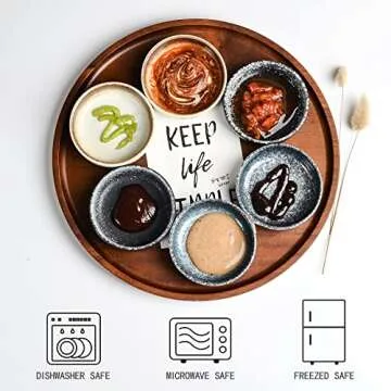 Ceramic Soy Sauce Dish set, Dipping Bowls Set of 6, Chip and Dip Bowls, Japanese Style 3 oz Round Small Bowls for Dipping Sushi Tomato Soy Sauce Dish Condiment Finger Bowls
