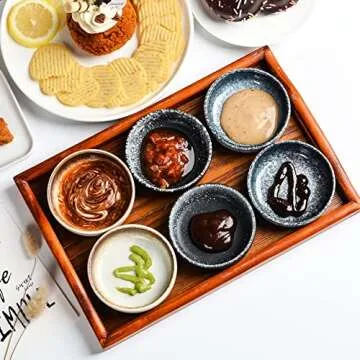 Ceramic Soy Sauce Dish set, Dipping Bowls Set of 6, Chip and Dip Bowls, Japanese Style 3 oz Round Small Bowls for Dipping Sushi Tomato Soy Sauce Dish Condiment Finger Bowls