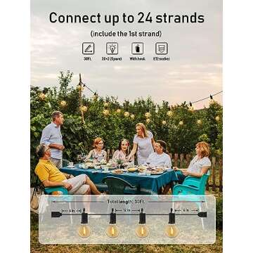Brightown Outdoor String Lights - Globe Patio Lights 30 Ft with 30 G40 Shatterproof Bulbs, Waterproof Connectable Commercial Hanging Lights for Backyard, Bistro, Porch, Cafe, Deck