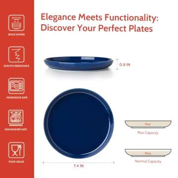 Sweese Porcelain 7.4 Inch Dessert Plates Set of 6 - Salad Modern Appetizer Plates - Dishwasher, Microwave, Oven Safe, Smooth Glaze, Scratch Resistant