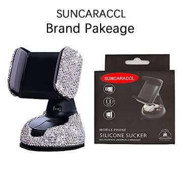 SUNCARACCL Bling Car Phone Holder, 360°Adjustable Universal Rhinestone Crystal Auto Phone Mount Stand Accessories for Windshield Dashboard and Air Outlet (White)