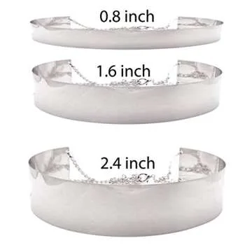 Women's Shiny Polished Adjustable Metal Mirror Waist Belt Gold, Rose Gold, Silver Tone (1.6", Silver...