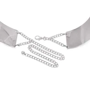 Women's Shiny Polished Adjustable Metal Mirror Waist Belt Gold, Rose Gold, Silver Tone (1.6", Silver)