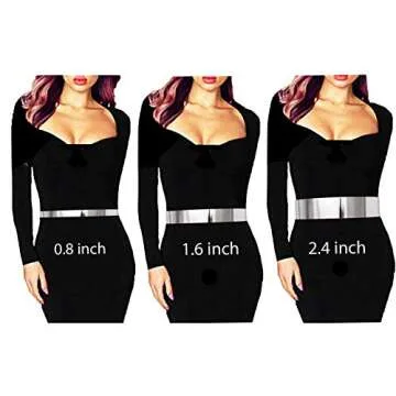 Women's Shiny Polished Adjustable Metal Mirror Waist Belt Gold, Rose Gold, Silver Tone (1.6", Silver)
