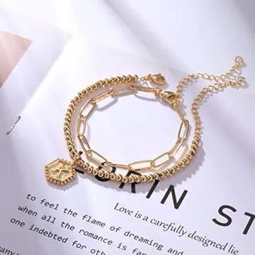 IEFWELL Gold Bracelets for Women Initial Bracelets for Teen Girl Gifts Trendy Stuff Initial A Bracelets