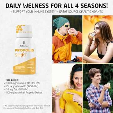 BEE and You Immune Support 100% Natural Propolis Shot Supplement, Antioxidants, Vitamin C, VIT D3, Z...