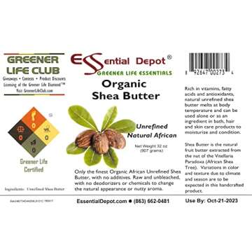 Essential Depot Shea Butter - 32 oz. - 2 lbs - Organic - Unrefined - In resealable safety sealed HDPE Jar
