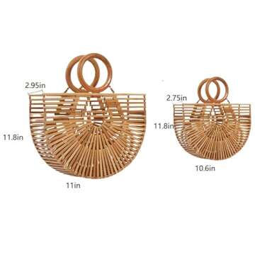 RULER TRUTH Womens Bamboo Handbag Straw Purse With Ring Handle Handwoven Straw Tote for summer Beach