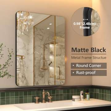 Black Metal Framed Bathroom Mirror for Wall, 24x32 Inch Rounded Rectangle Mirror, Farmhouse Vanity M...