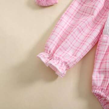 Aiwpstoin Infant Baby Girl Embroidered Romper Peter Pan Collar Long Sleeve Plaid Bubble Bodysuit Newborn Girl Outfit (Pink, 6-12M)