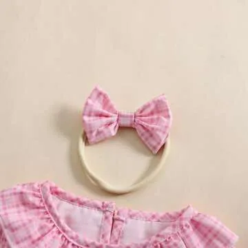 Aiwpstoin Infant Baby Girl Embroidered Romper Peter Pan Collar Long Sleeve Plaid Bubble Bodysuit Newborn Girl Outfit (Pink, 6-12M)