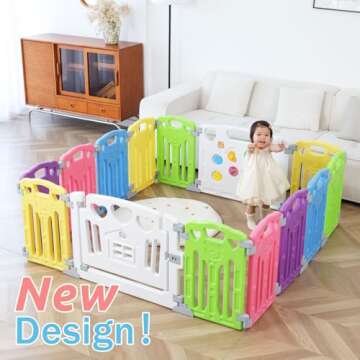 Baby Playpen Kids Activity Centre Safety Play Yard Home Indoor Outdoor New Pen (multicolour, Classic set 14 panel)
