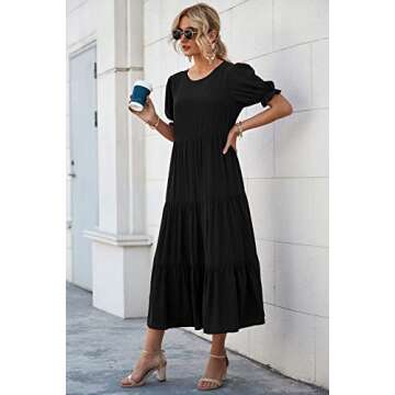 PRETTYGARDEN Women's Summer Casual Boho Dress Floral Print Ruffle Puff Short Sleeve Flowy Midi Beach...