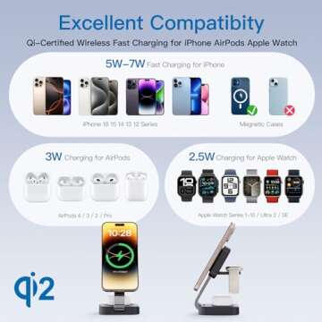 2025 Magnetic Foldable 3-in-1 Charger, Wireless Charger Station, Travel for iPhone 16 15 14 13 12 Pro Max Plus, Charger Holder for Apple Watch Series and Air pod 4 3 2 Pro, Gift for Men/Women(Black)