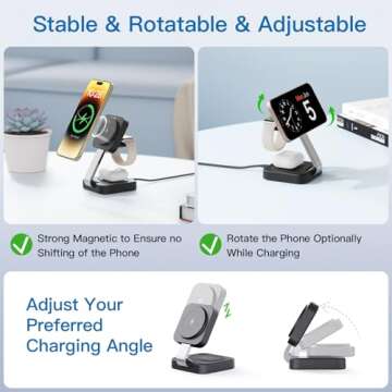 2025 Magnetic Foldable 3-in-1 Charger, Wireless Charger Station, Travel for iPhone 16 15 14 13 12 Pro Max Plus, Charger Holder for Apple Watch Series and Air pod 4 3 2 Pro, Gift for Men/Women(Black)