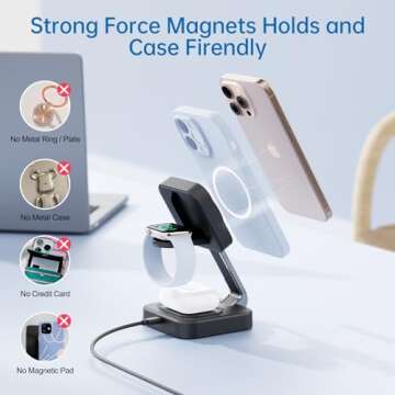 2025 Magnetic Foldable 3-in-1 Charger, Wireless Charger Station, Travel for iPhone 16 15 14 13 12 Pro Max Plus, Charger Holder for Apple Watch Series and Air pod 4 3 2 Pro, Gift for Men/Women(Black)