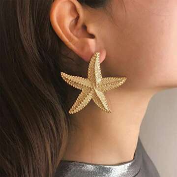 TIANBANGSHI Boho Starfish Earrings Starfish Statement Star Stud Earrings for Women (gold)