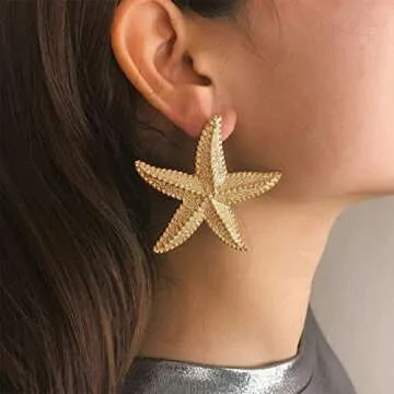 TIANBANGSHI Boho Starfish Earrings Starfish Statement Star Stud Earrings for Women (gold)