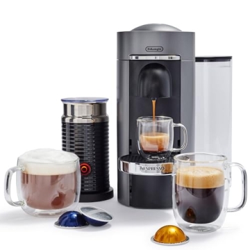 Nespresso VertuoPlus Deluxe Coffee and Espresso Machine Bundle with Aeroccino Milk Frother by De'Longhi, Black