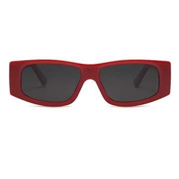 SOJOS Trendy Y2K Rectangle Polarized Sunglasses for Women Men Fashion Designer Rave Sunglasses SJ2228, Dark Red/Grey