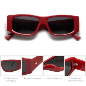 SOJOS Trendy Y2K Rectangle Polarized Sunglasses for Women Men Fashion Designer Rave Sunglasses SJ2228, Dark Red/Grey