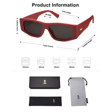 SOJOS Trendy Y2K Rectangle Polarized Sunglasses for Women Men Fashion Designer Rave Sunglasses SJ2228, Dark Red/Grey