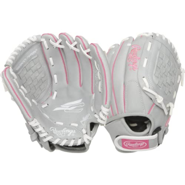 Stylish Rawlings Girls Softball Glove - 10.5 Inch, Pink/Grey/White