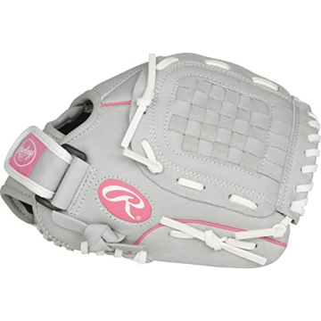 Stylish Rawlings Girls Softball Glove - 10.5 Inch, Pink/Grey/White