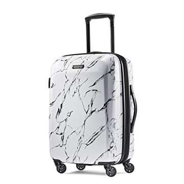 American Tourister Moonlight Hardside Expandable Luggage with Spinner Wheels, Marble, Checked-Medium 24-Inch