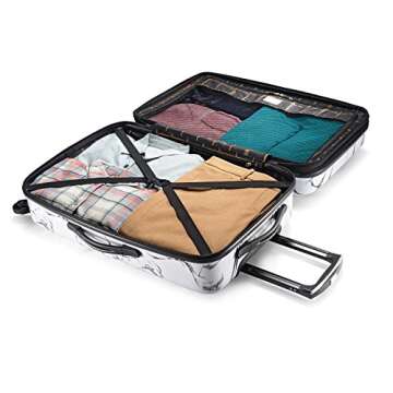 American Tourister Moonlight Hardside Expandable Luggage with Spinner Wheels, Marble, Checked-Medium 24-Inch