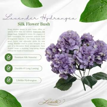Larksilk Hydrangea Silk Flower Bush - Seven Heads - Indoor & Outdoor