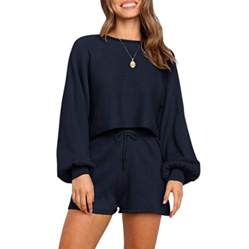 ZESICA Women's Casual Long Sleeve Knit Pullover Sweatsuit Set - Stylish & Comfortable Outfit in Navy...