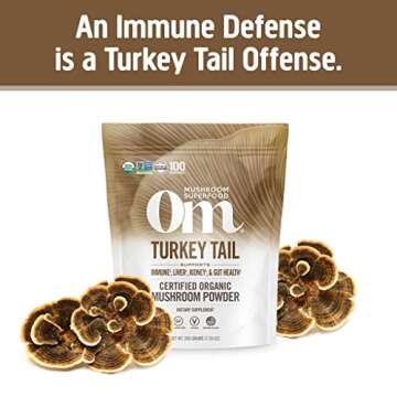 OM MUSHROOM SUPERFOOD Turkey Tail Organic Mushroom Powder Pouch, 7.05 Ounce, 100 Servings, Immune Su...