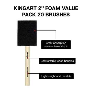 KINGART 242-20 Foam 20 Pc. Value Pack 2" Brush Set, Short Wood Handle, for Oil, Acrylic & Watercolor...