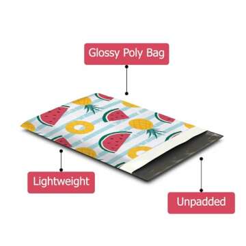 10x13 (100) Pineapple and Watermelon Designer Poly Mailers Waterproof Self Sealing Tear Resistant Polymailers Shipping Envelopes Premium Printed Bags For Small Businesses