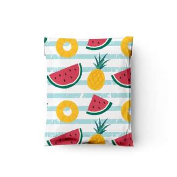 10x13 (100) Pineapple and Watermelon Designer Poly Mailers Waterproof Self Sealing Tear Resistant Polymailers Shipping Envelopes Premium Printed Bags For Small Businesses