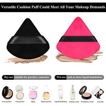 Maitys 12 Pieces Powder Puff Triangle Face Makeup Cosmetic for Loose Powder Soft Body Washable Reusable Foundation Sponge Mineral Wet Dry Makeup Tool(Black, Rose Red, Small)