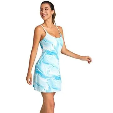 OVRUNS Women's Tennis Dress Built-in Bra & Shorts Athletic Dress with Pockets Exercise Workout Golf ...