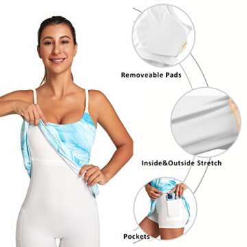 OVRUNS Women's Tennis Dress Built-in Bra & Shorts Athletic Dress with Pockets Exercise Workout Golf Dress for Women - Summer Sky Blue Print - L