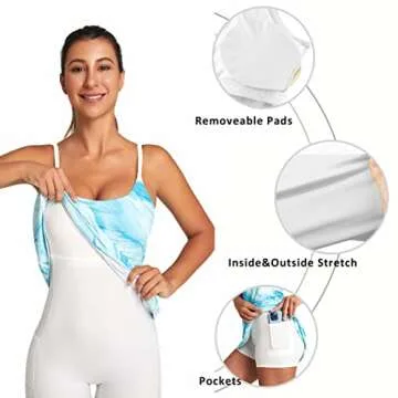 OVRUNS Women's Tennis Dress Built-in Bra & Shorts Athletic Dress with Pockets Exercise Workout Golf Dress for Women - Summer Sky Blue Print - L