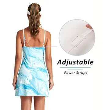 OVRUNS Women's Tennis Dress Built-in Bra & Shorts Athletic Dress with Pockets Exercise Workout Golf Dress for Women - Summer Sky Blue Print - L