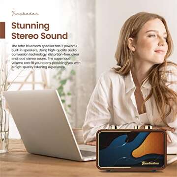 Retro Bluetooth Speaker, Portable Vintage Bluetooth Speakers with Radio, Stereo Sound, Bluetooth 5.0, 12H Playtime, Retro Speaker for Home, Outdoors, Vintage Decor