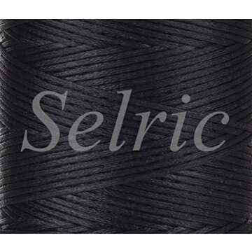 Selric [32 Colors Available] 150D 0.8mm 284Yards Flat Waxed Thread Hand Stitching Cord Leather Craft Tool Leather Stitching Sewing (Black)